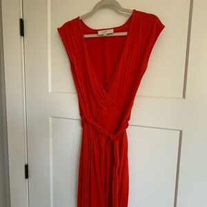LOFT Bright Red Midi Wrap Dress